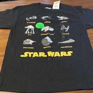 Star Wars Black Tee with Spacecraft Graphics